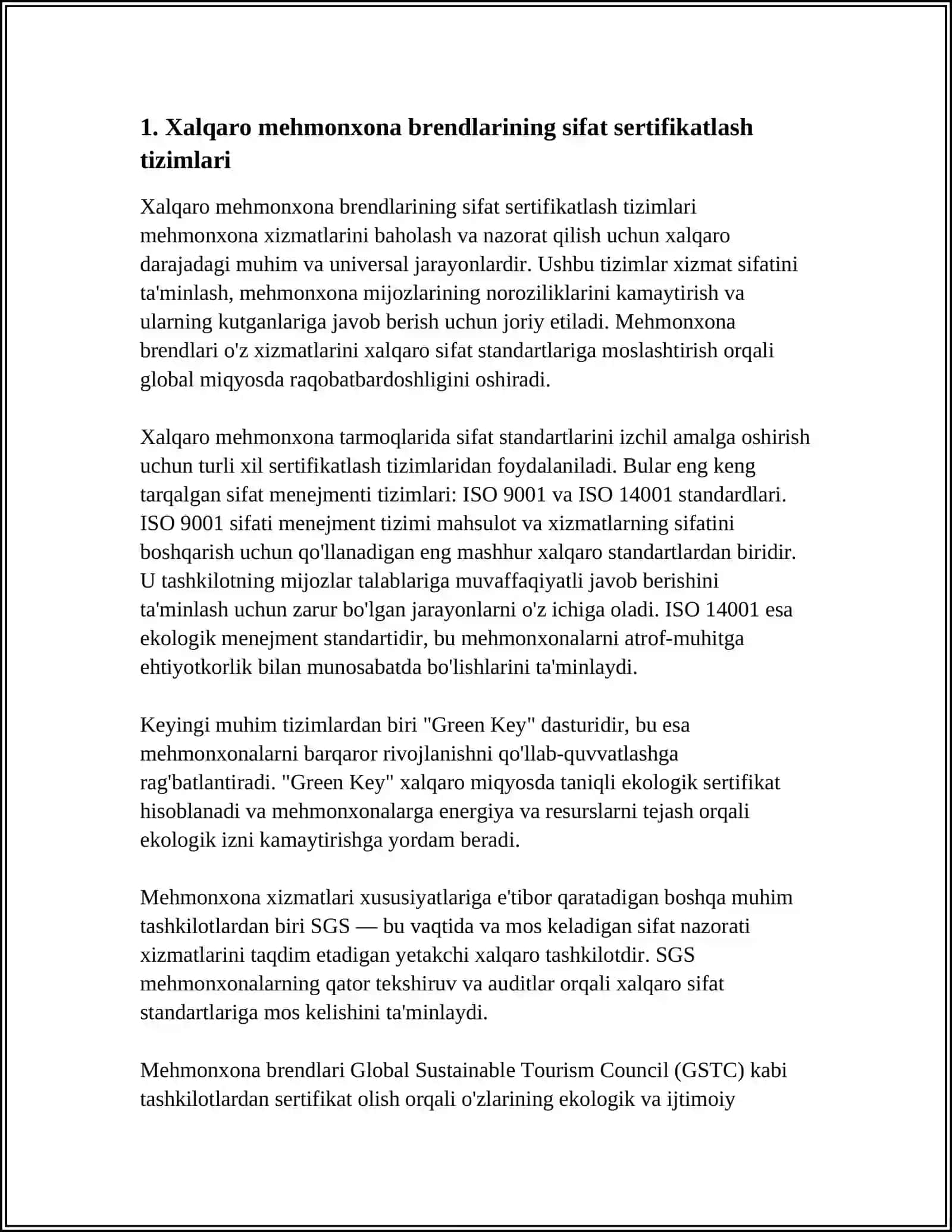 XALQARO MEHMONXONA TARMOQLARIDA SIFAT STANDARTLARI 4