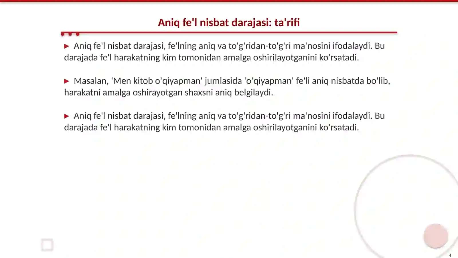 Fe'l nisbat darajalari 4