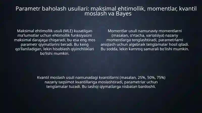 Parametrik statistik alomat tuzish usullari 4