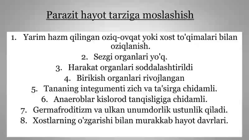 Parazitlar haqida dars 4