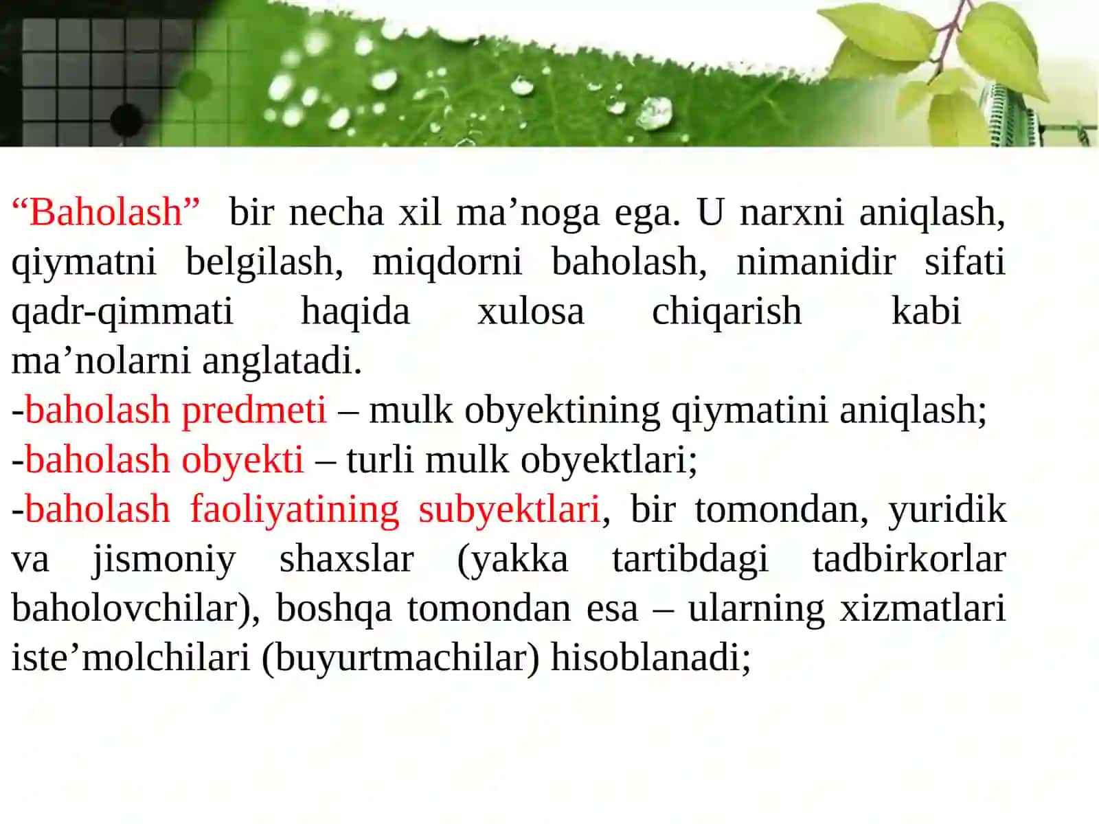MULK QIYMATINI BAHOLASH FAOLIYATI TUSHUNCHASI VA MAZMUNI 4