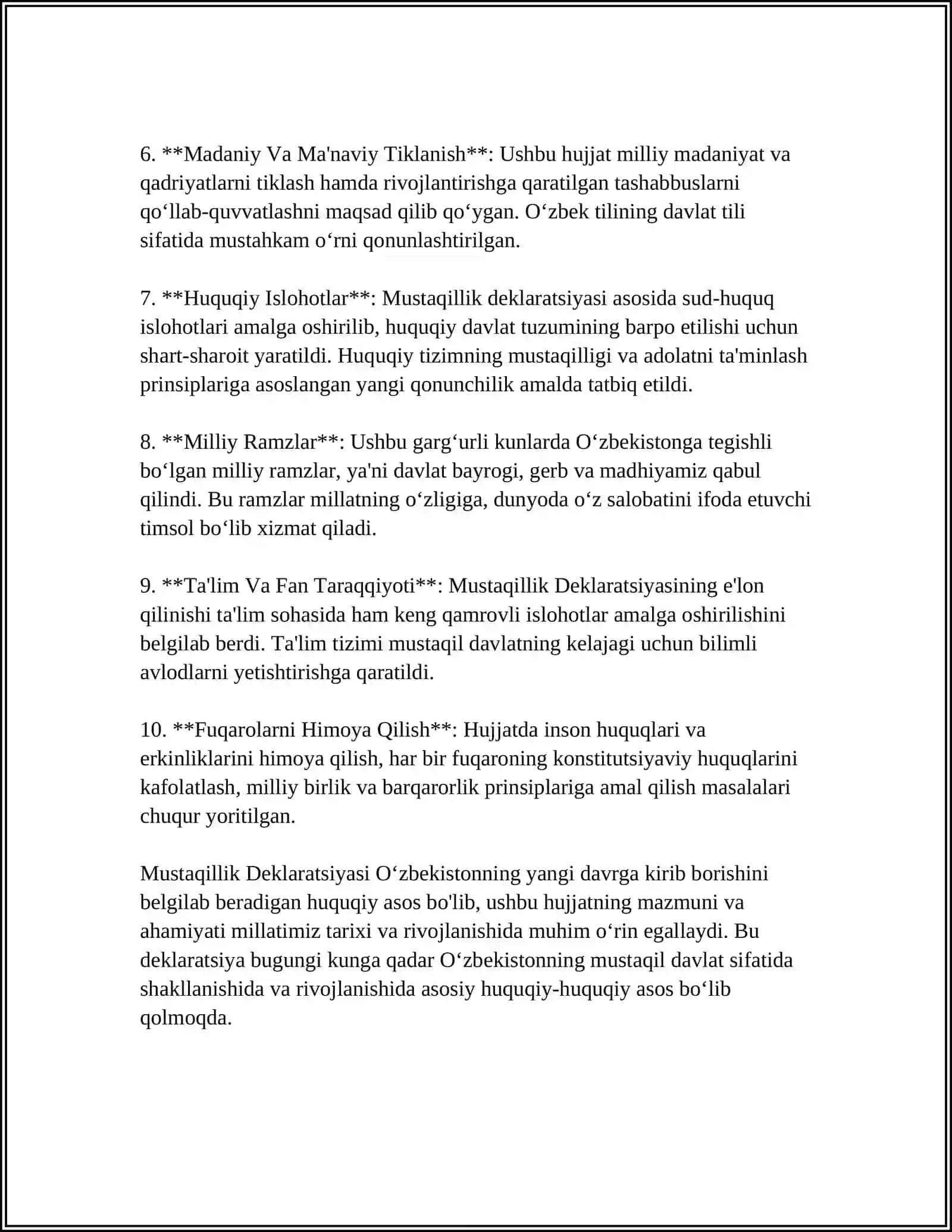 MUSTAQILLIK DEKLARATSIYASI VA UNING TARIXIY AHAMIYATI 4