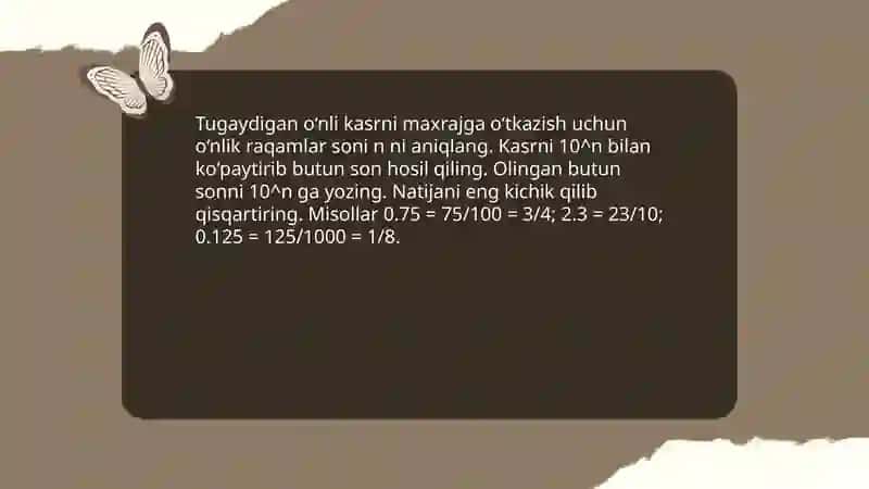 O‘nli kasrni to'g'ri bilan ifodalash 4