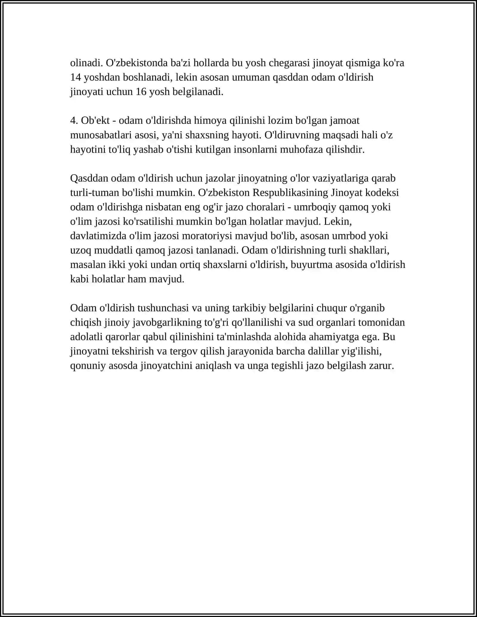 JINOYAT KODEKSI ODAM O'LDIRISH 4