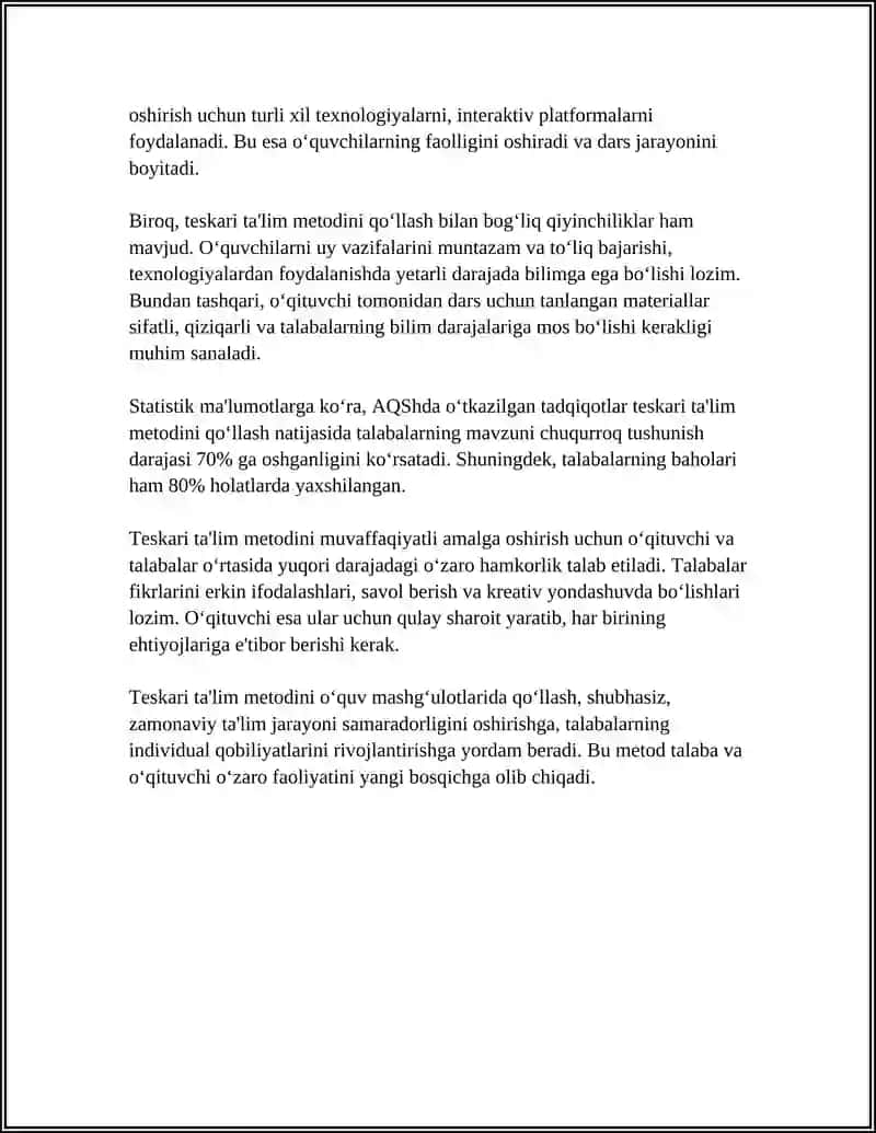 Teskari ta'lim (flipped classroom) metodini o‘quv mashg‘ulotlarida qo‘llash 4