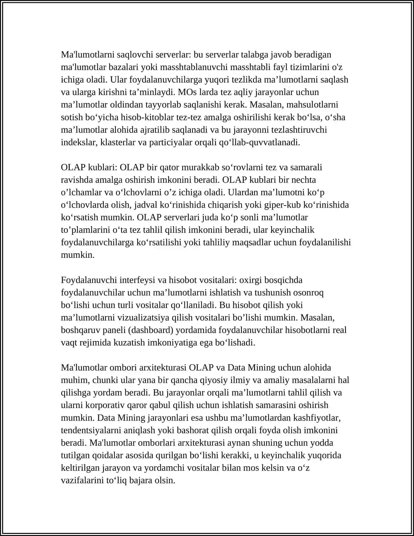 DATA MINING, OLAP VA QQQT-DAGI MA'LUMOTLAR OMBORLARINI AMALGA OSHIRISHGA KOMPLEKS YONDASHUV 4