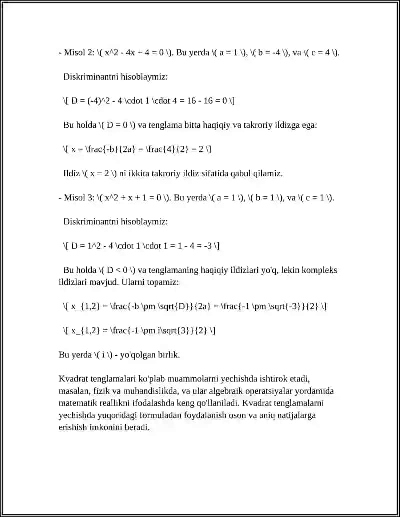 KVADRAT TENGLAMA 4