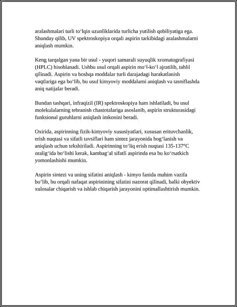 Aspirin Sintezi va Sifati 4
