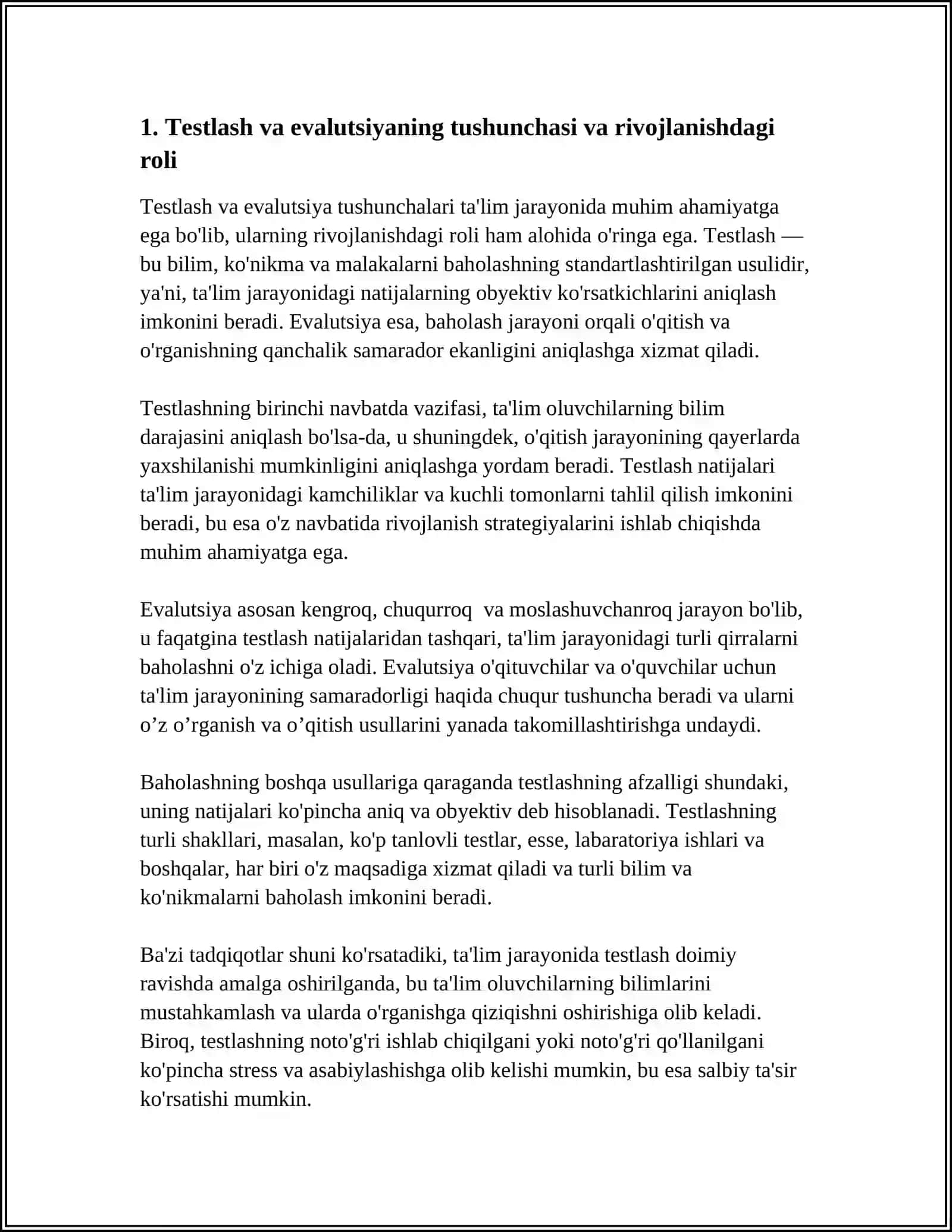 TESTLASH VA EVALUTSION ROVOJLANISHDA UNING O'RNI 4