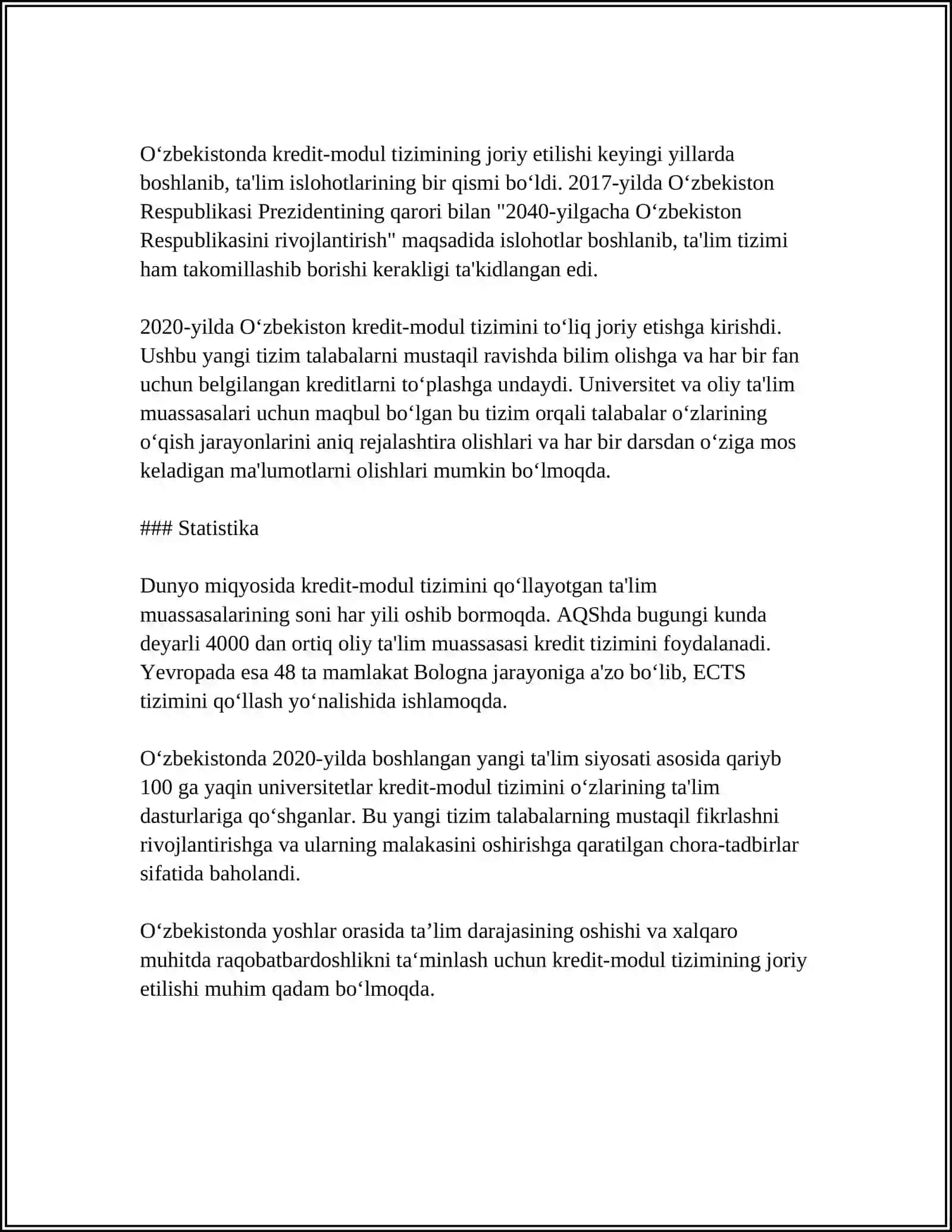O‘ZBEKISTON RESPUBLIKASI OLIY TA’LIMIDA KREDIT MODUL TIZIMI 4