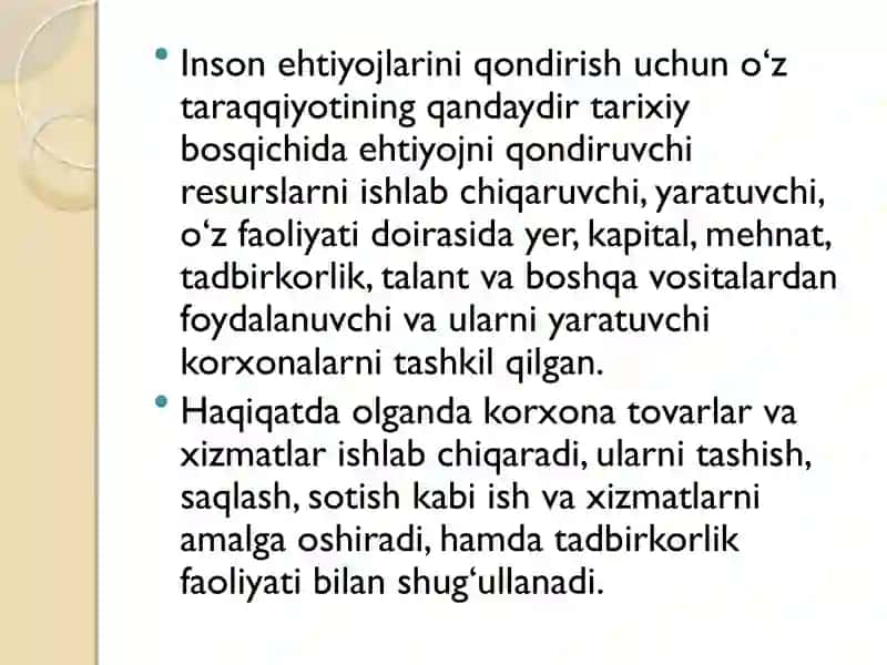 Korxona mustaqil xo’jalik yurituvchi subyekti 4