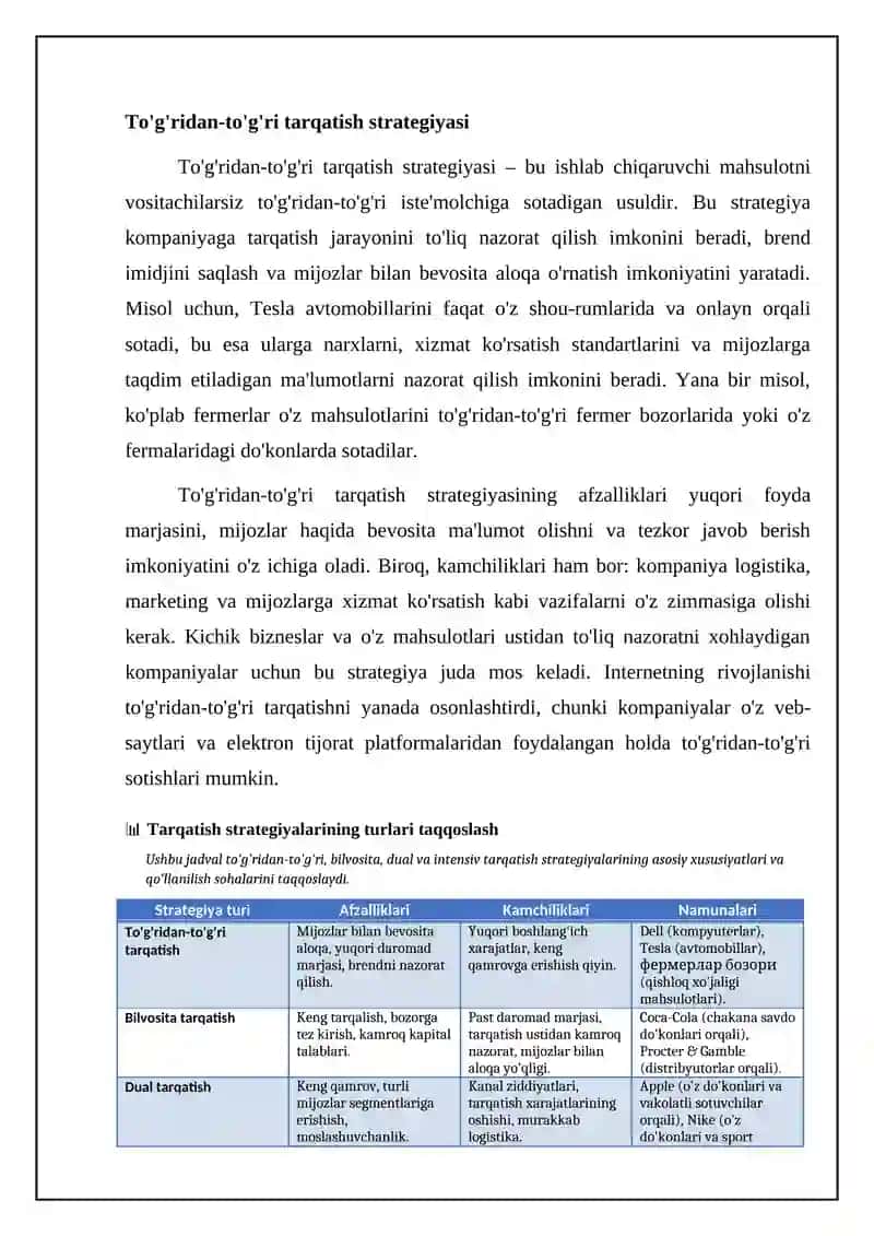 Taqsimot(distribyutsiya) strategiyasining turlari 4