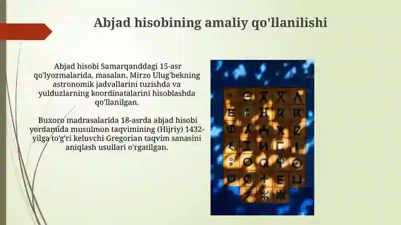 Abjad hisobi. Hijriy va milodiy yillarni hisoblash yo‘llari 4