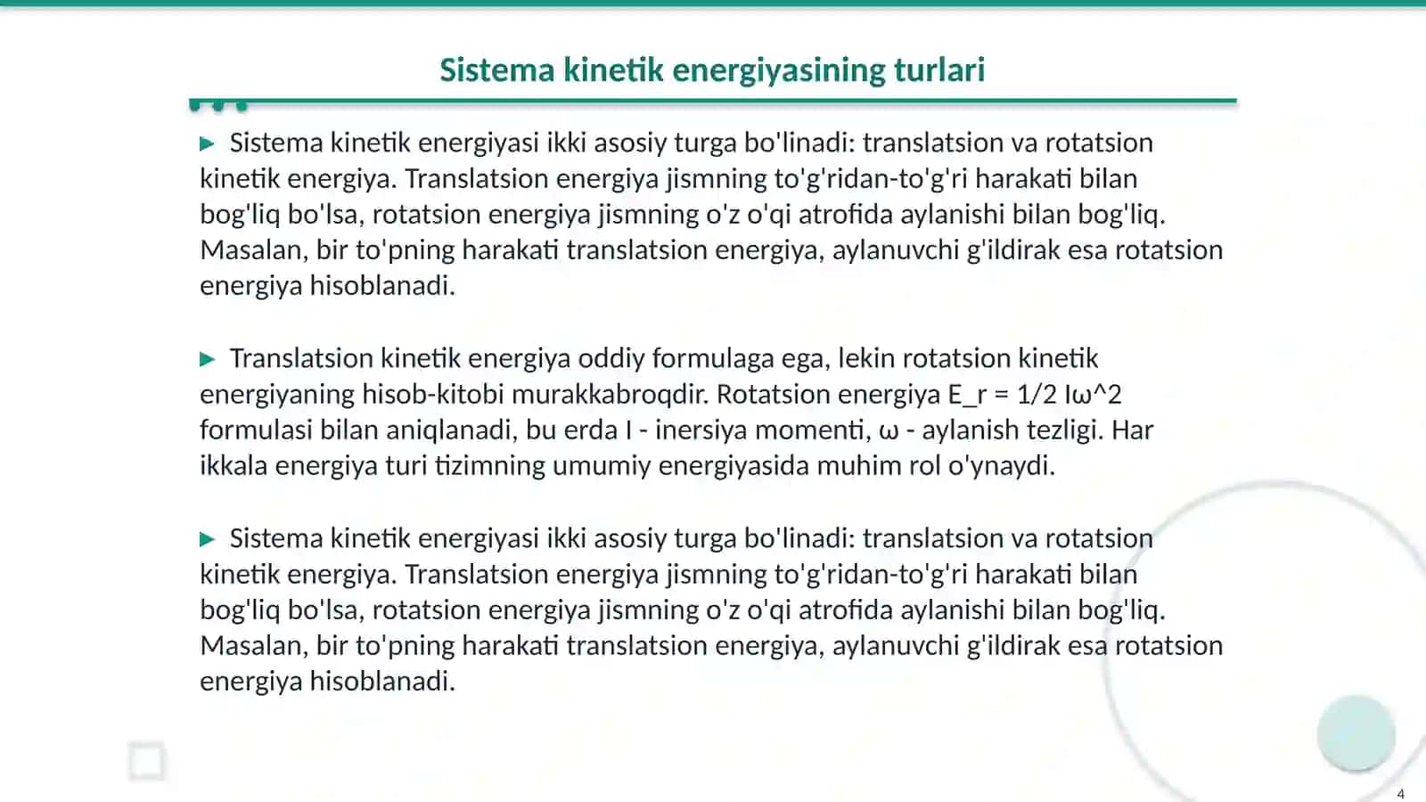 Sistema kinetik energiyasining strukturasi 4