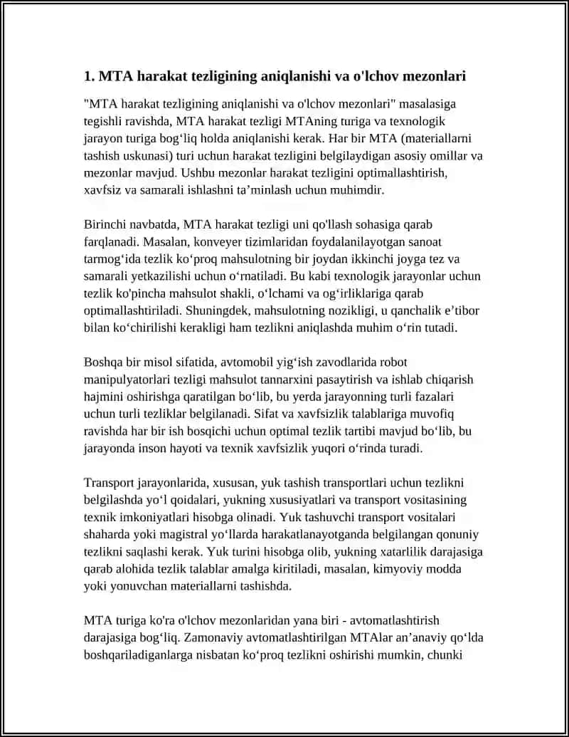 MTA NING HARAKAT TEZLIGI OZINING TURIGA YOKI TEXNOLOGIK JARAYON TURIGA BOGLIQMI? 4