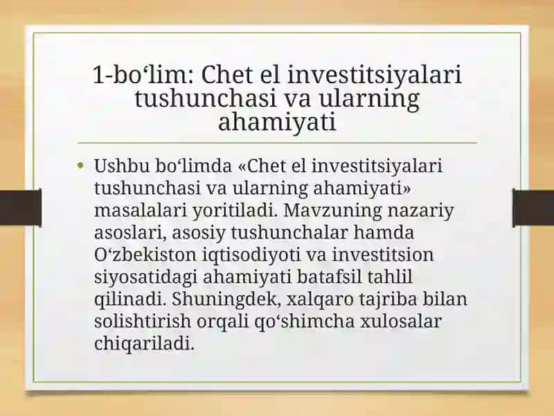 Chet el investitsiyalarini jalb etish 4