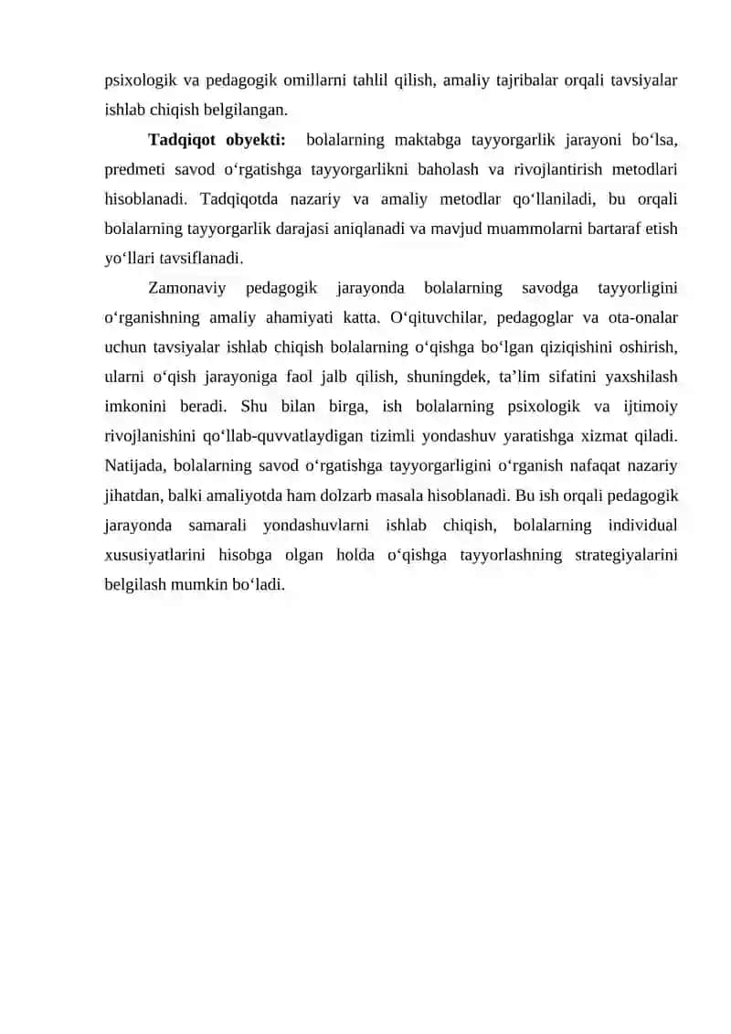 Bolalarning savod o'rgatish jarayoniga tayyorgarligini o'rganish 4