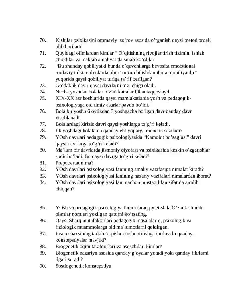 Psixologiya fanidan test savollari 4