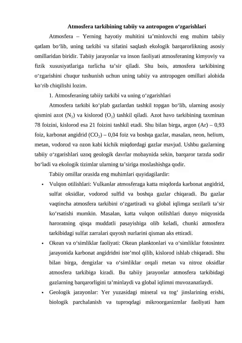Atmosfera tarkibining oʻzgarishi bilan bogʻliq muammolar 4