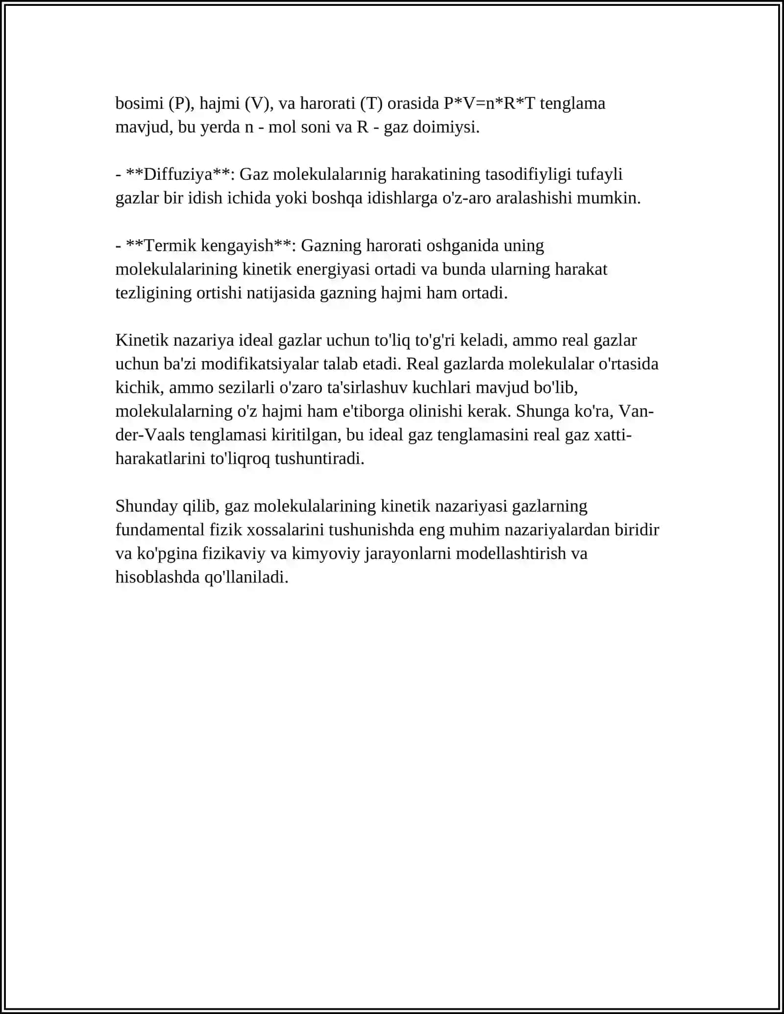 GAZ MOLEKULALARINING ERKIN YUGURISH YO'LI 4
