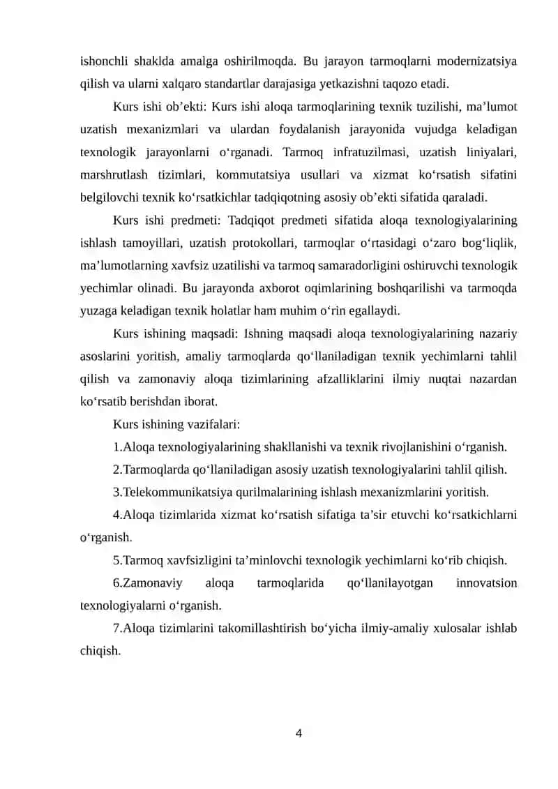 ALOQA TEXNOLOGIYALARI VA TARMOQLAR 4
