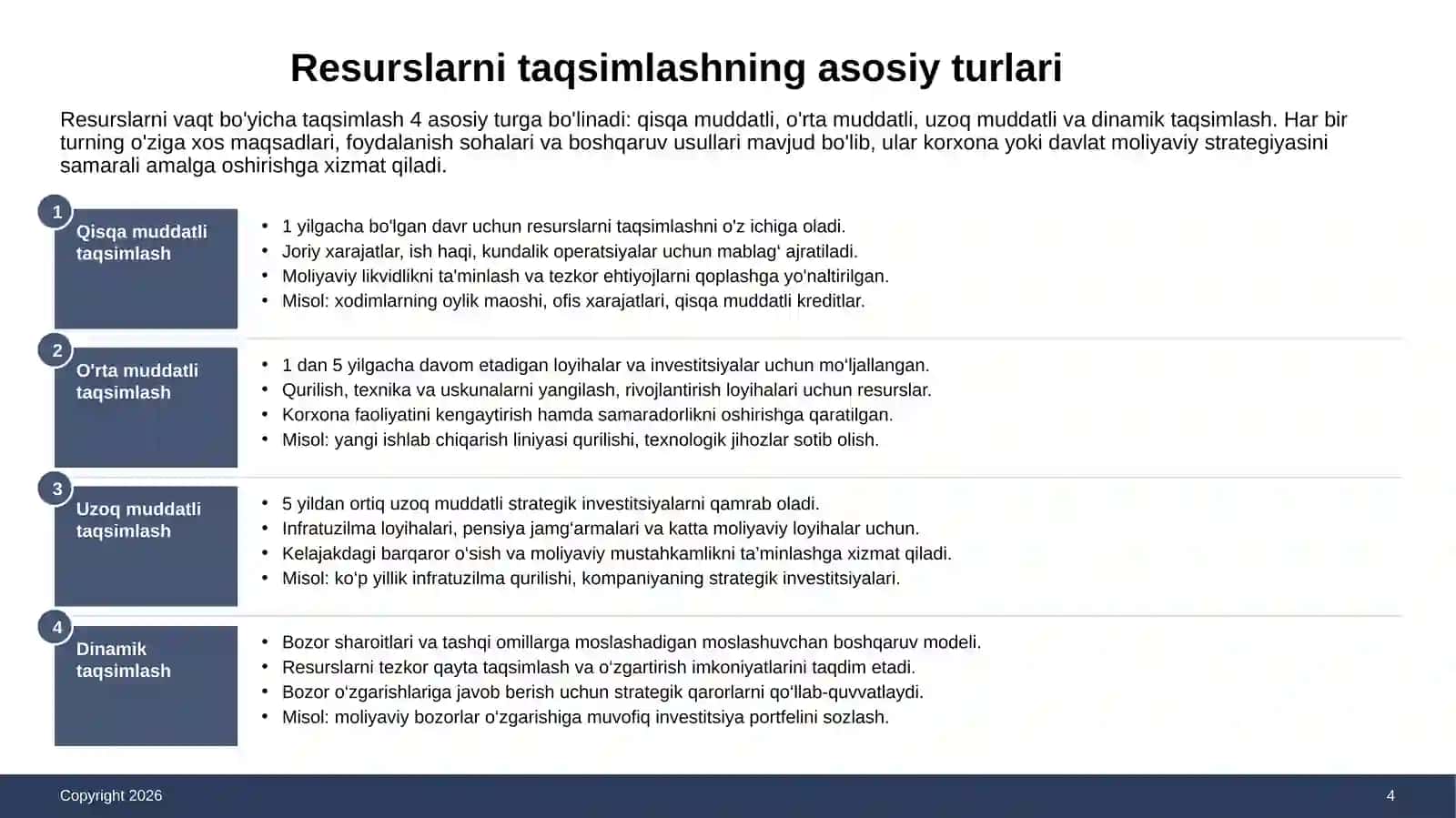 Vaqt bo'yicha resurslarni taqsimlash 4