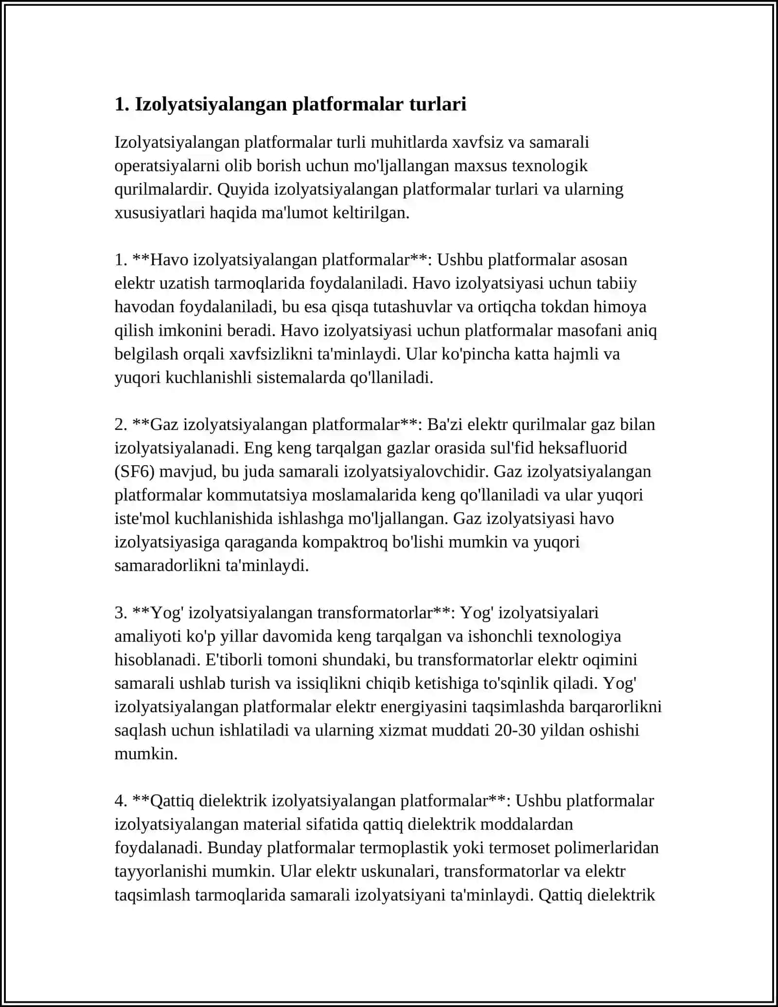 Izolyatsiyalangan platformalar turlari 4