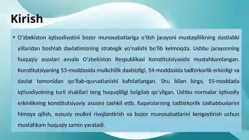 O‘ZBEKISTONDA IQTISODIY SOHALARNI YANADA ERKINLASHTIRISH 4