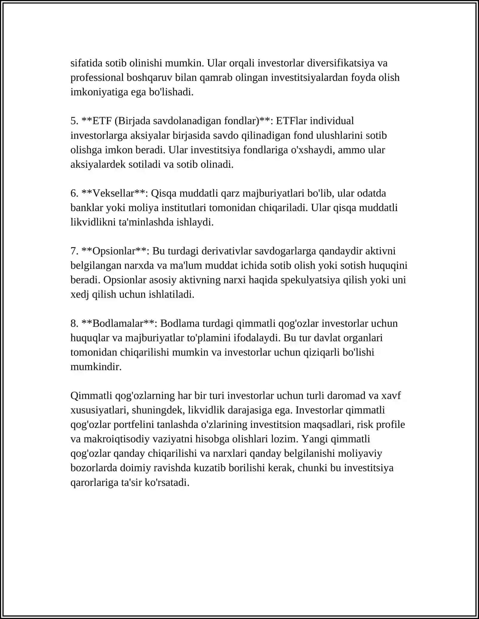 Qimmatli qog'ozlar turlari 4
