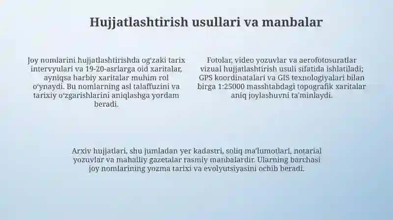 Yo‘qolib borayotgan mahalliy toponimlar bo‘yicha ma'lumot to‘plash 4