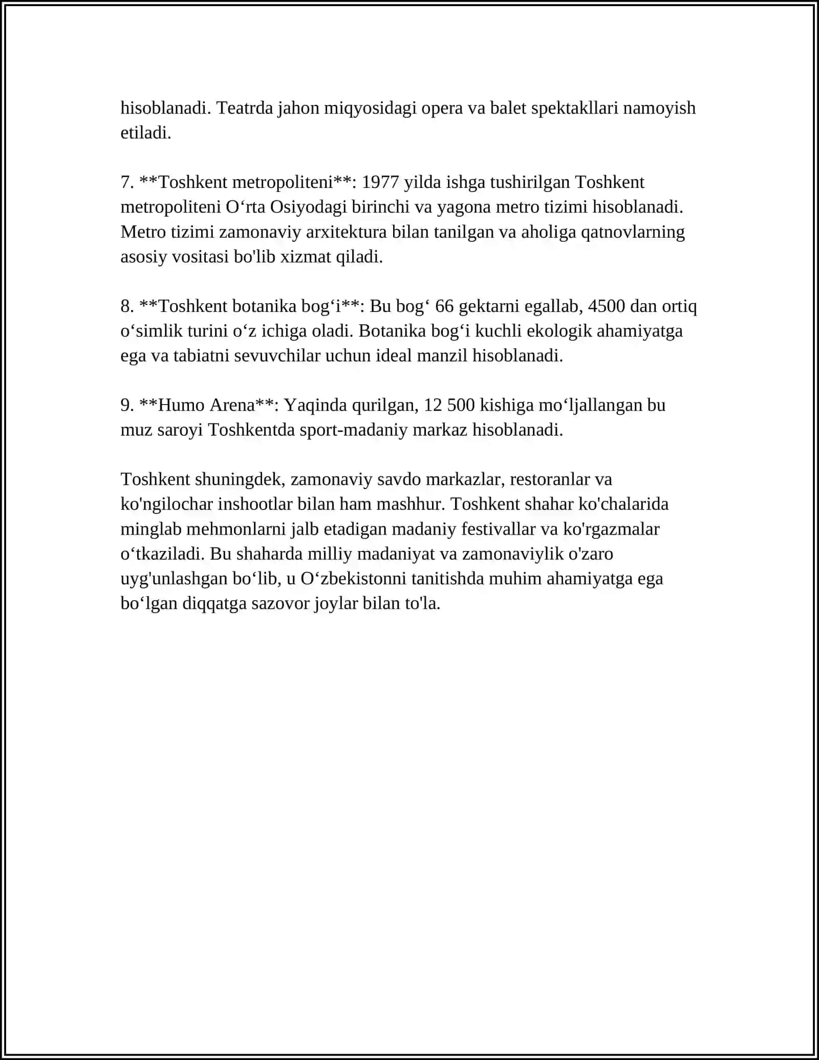 Toshkentning diqqatga sazovor joylari 4