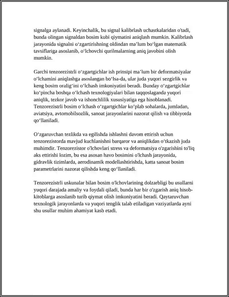 TENZOREZISTRLI BOSIM OʻLCHASH OʻZGARTKICHLARI 4
