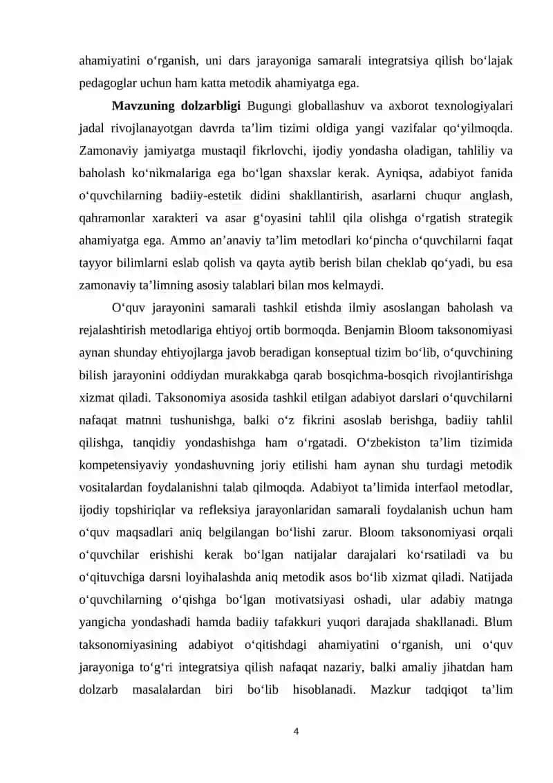 Blum taksonomiyasi va uning adabiyot o‘qitishdagi ahamiyati 4