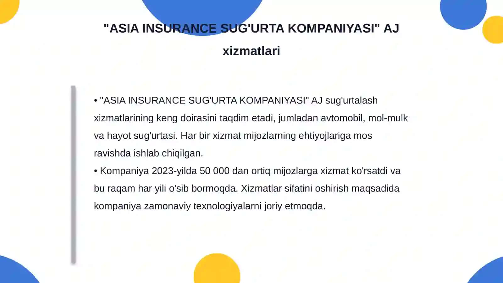 "ASIA INSURANCE SUG'URTA KOMPANIYASI" AJ 4