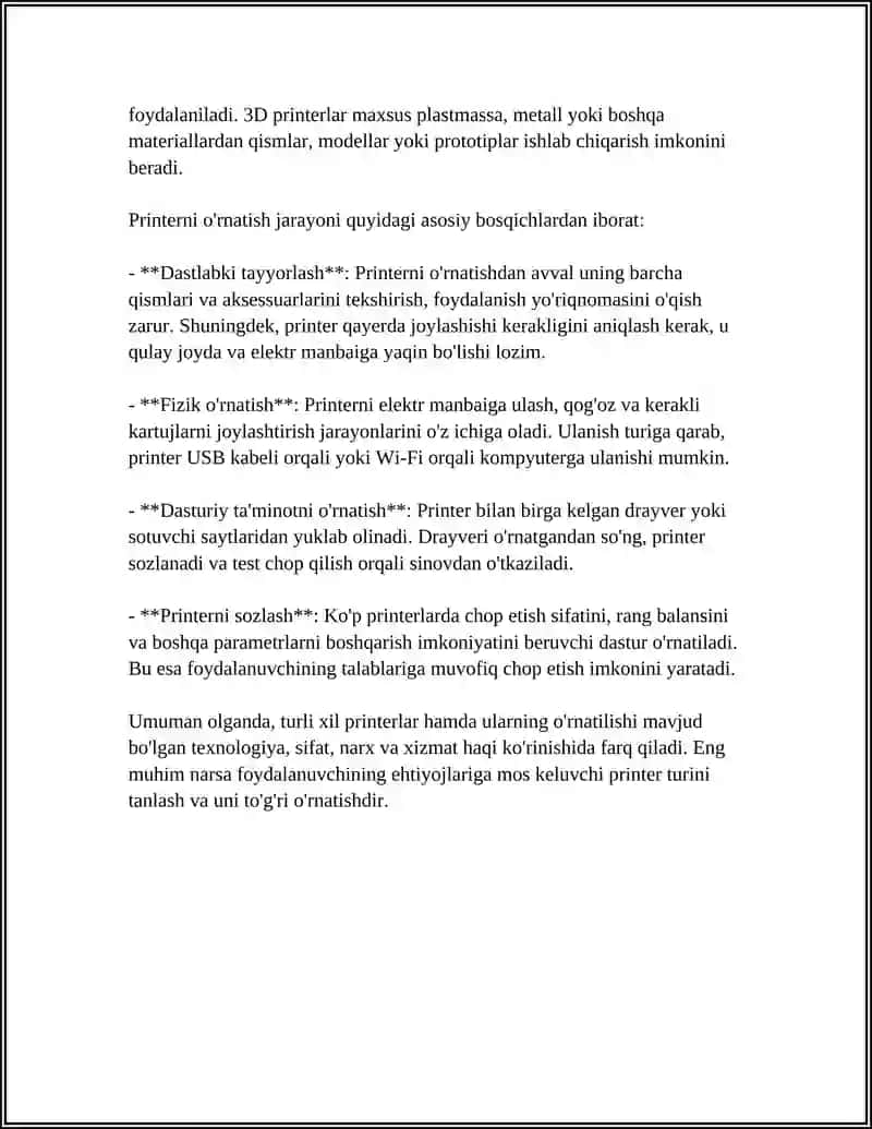 Printerlarni O'rnatish va Uni Sozlsh Usullari 4