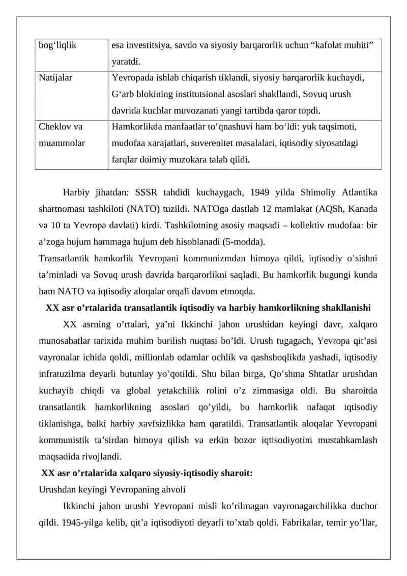 Transatlantik iqtisodiy va harbiy hamkorlikning shakllanishi 4