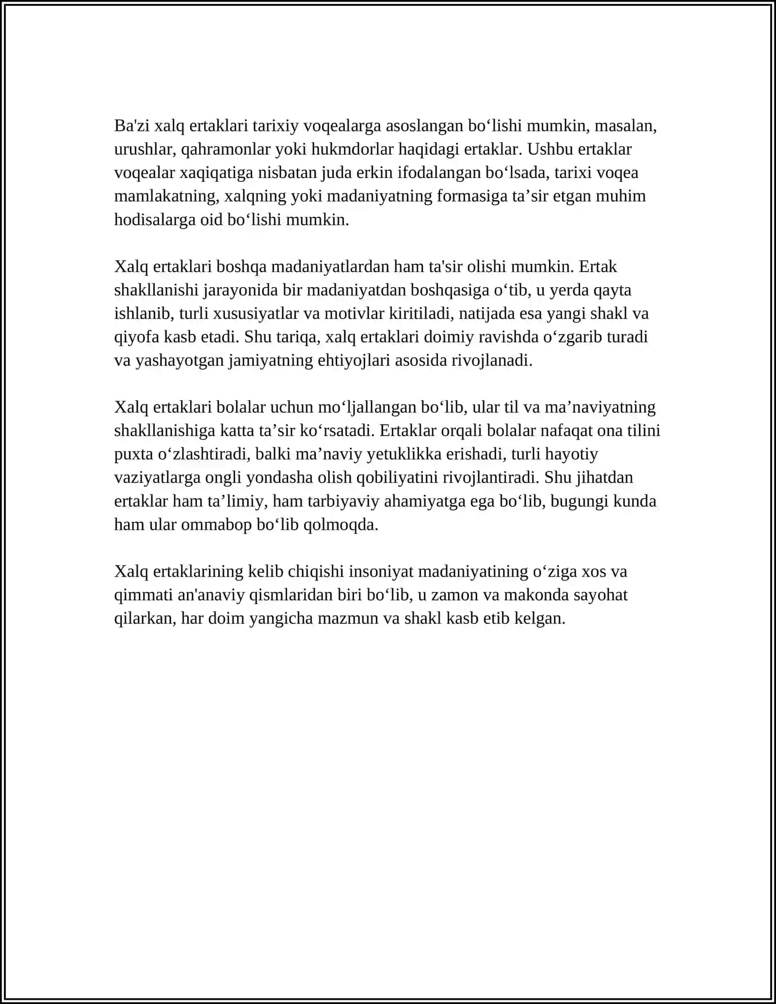 XALQ ERTAKLARINING TURLARI 4