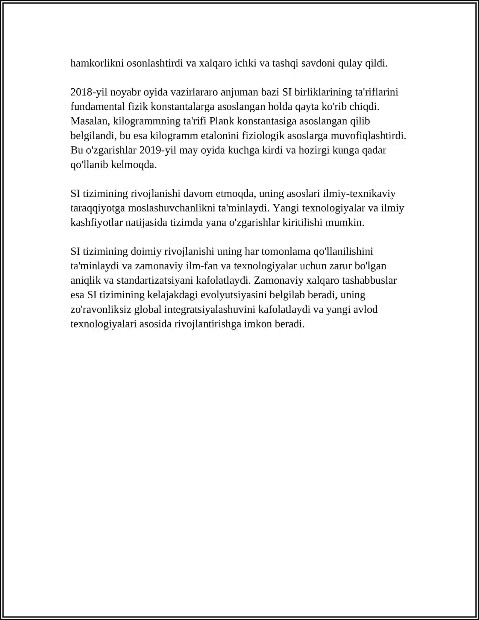 XALQARO BIRLIKLAR TIZMI (SI) 4