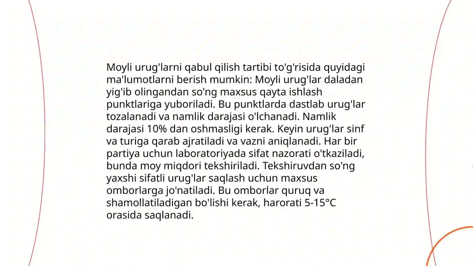 Moyli urugʻlarni qabul qilish va saqlash 4