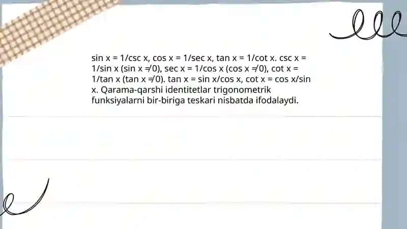 Triganometriyaning asosiy ayniyatlari 4
