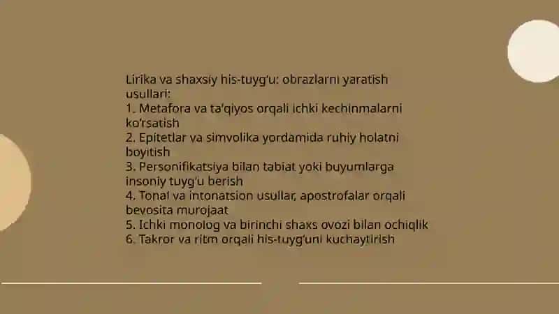 Lirik janrga xos she'riy matnlar ustida ishlash 4