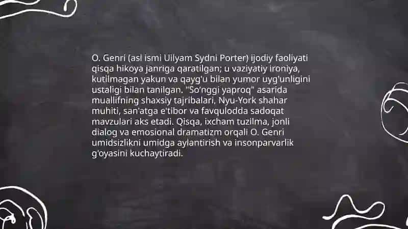 O. Genrining "Soʻnggi yaproq" asari tahlili 4