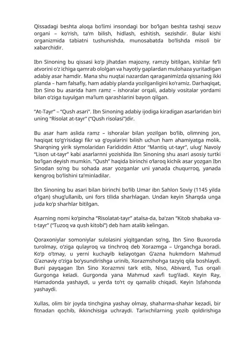 Ibn Sinoning adabiy faoliyatga oid asarlar anotatsiyasini tuzish 4