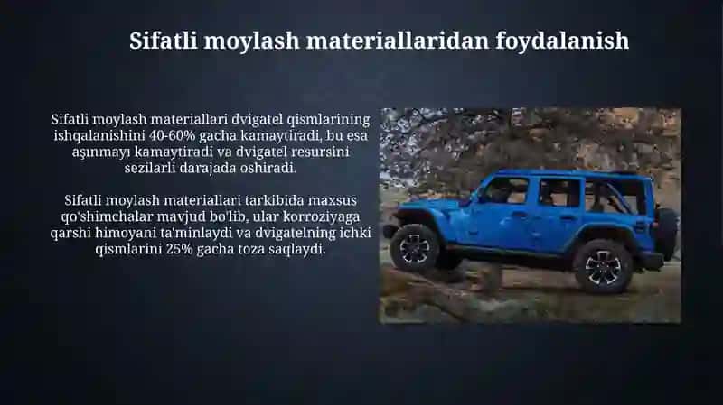 Avtomobil transporti vositalarining xizmat muddatini oshirish usullari 4