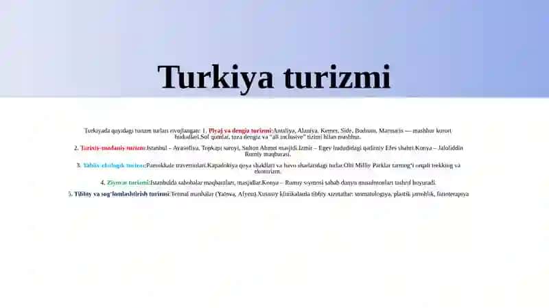 Turkiya turizmi umumiy ko'rinishi 4