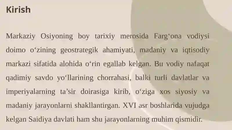 SAIDIYA DAVLATI VA UNING FARG‘ONA VODIYSI TARIXIDAGI O‘RNI 4
