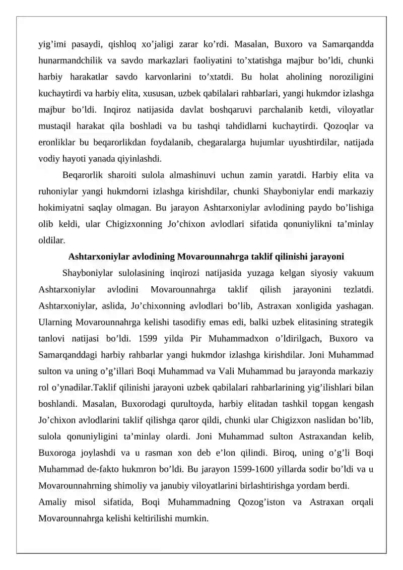 Ashtarxoniylar hokimiyatga kelishi va vodiy hayotiga ta’siri 4