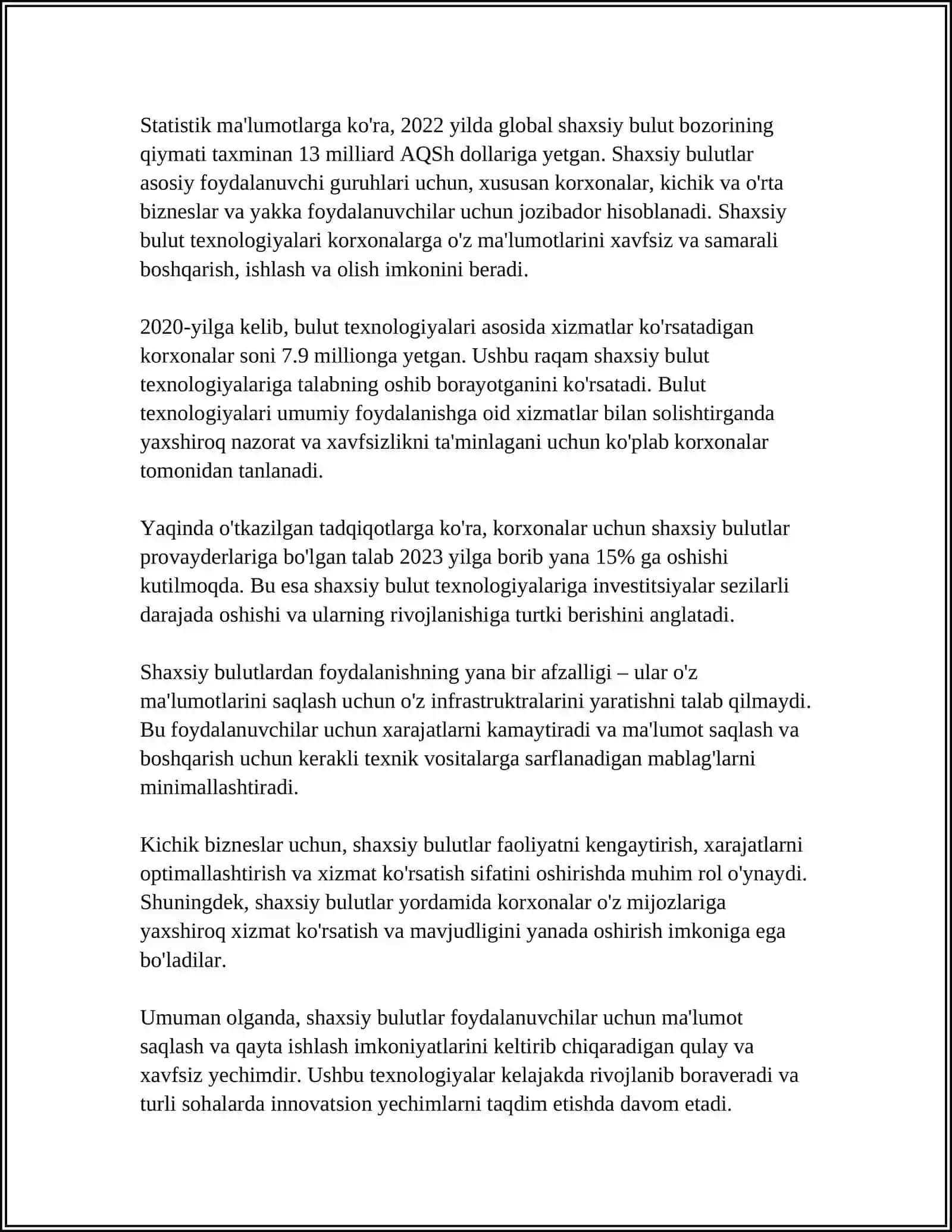 SHAXSIY BULUTLARNING XUSUSIYATLARI 4