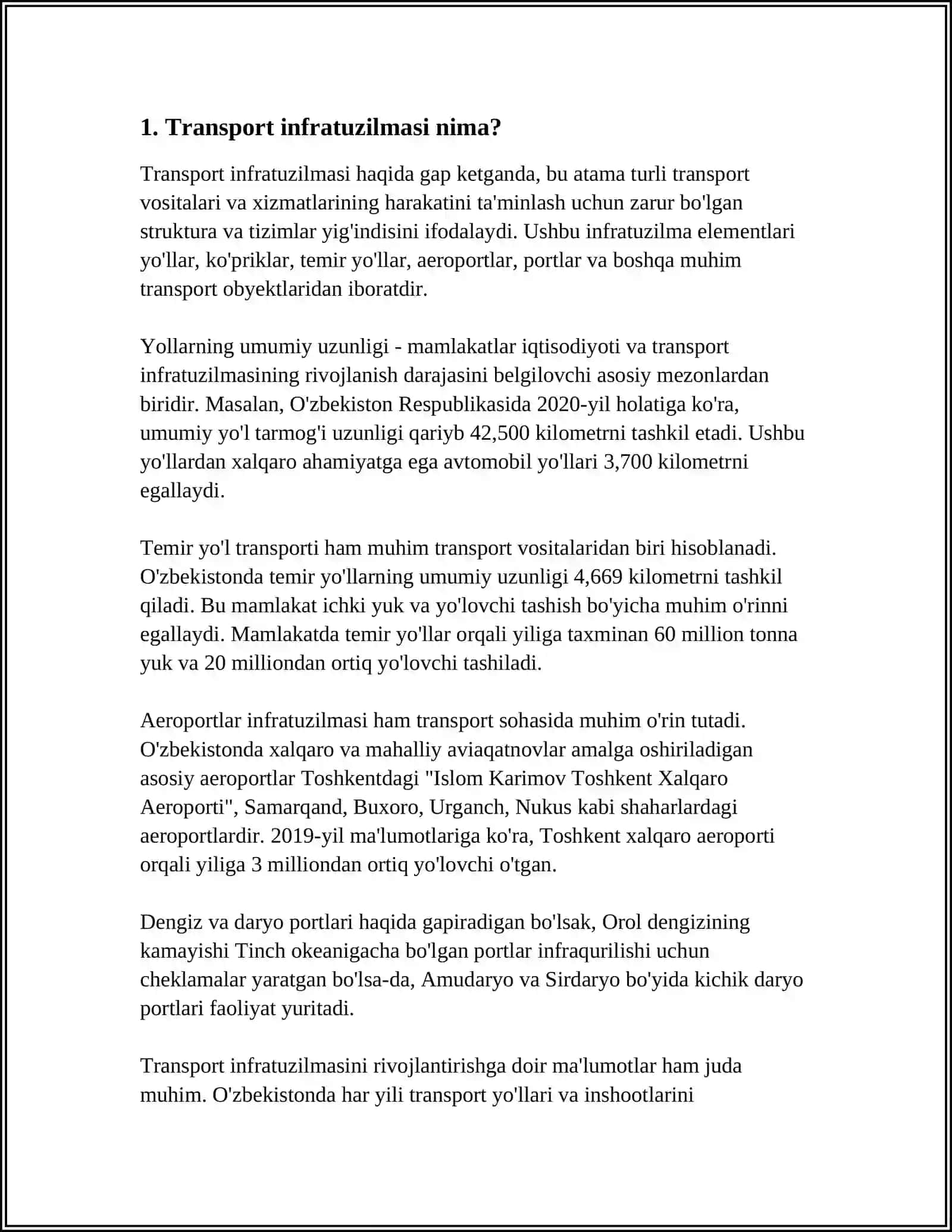 Transport infratuzilmasi nima? 4