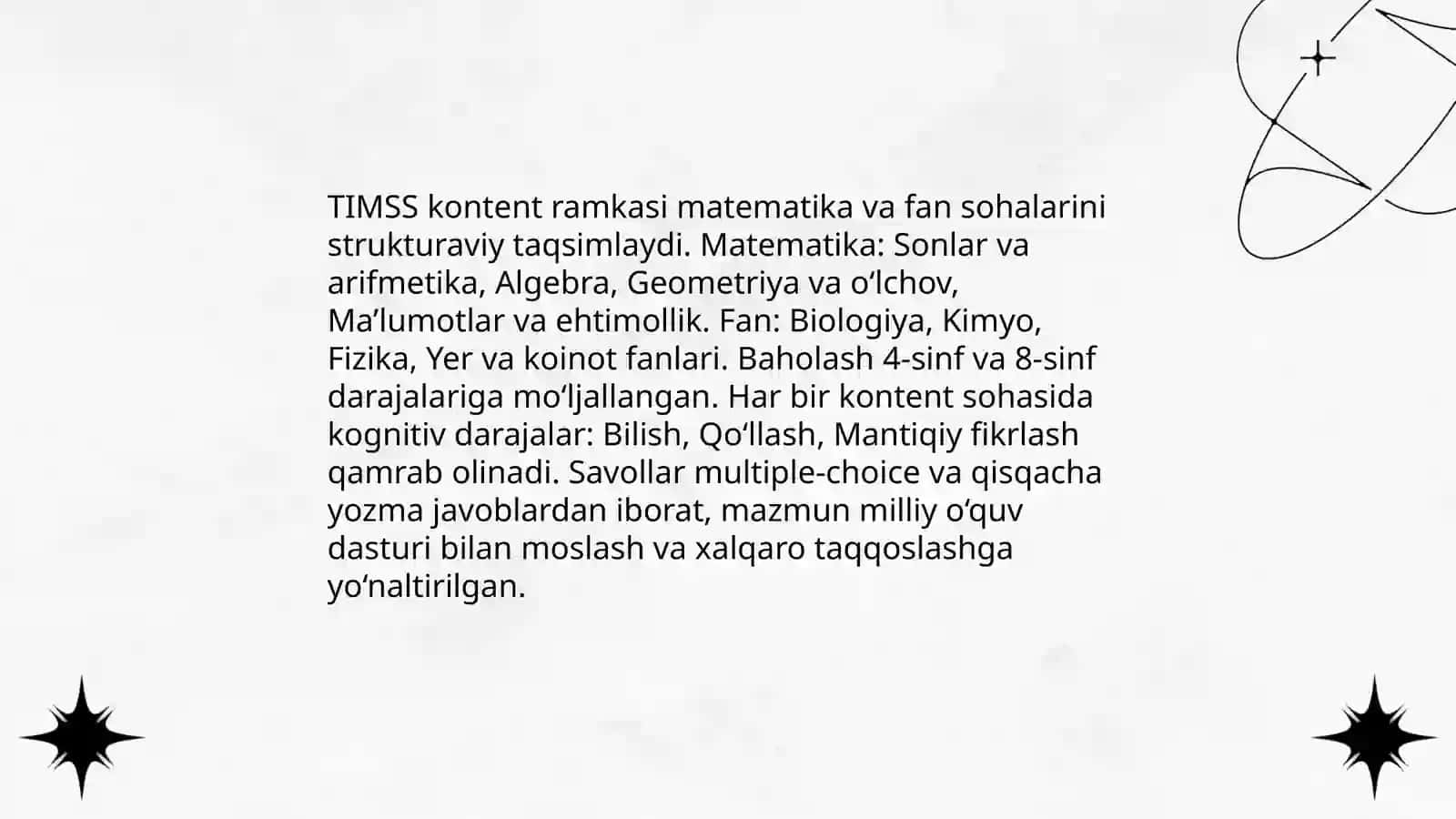 TIMSS tadqiqoti, uning mazmun mohiyati va baholash mazmuni haqida 4